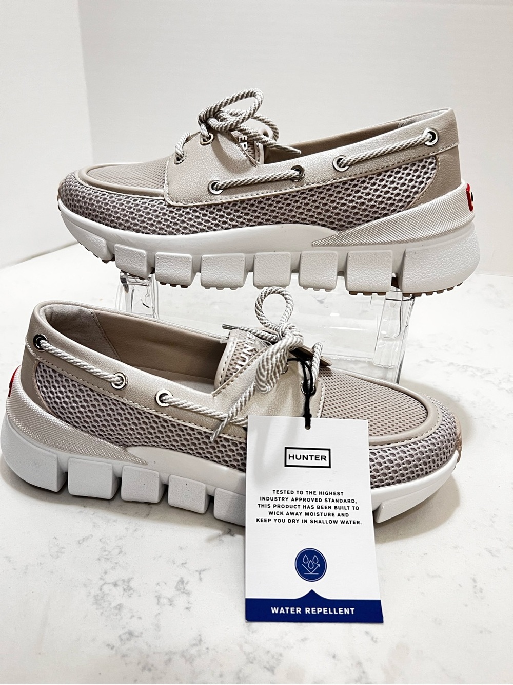 Hunter Neutral-Tone Mesh and Leather Chunky Boat Sneakers